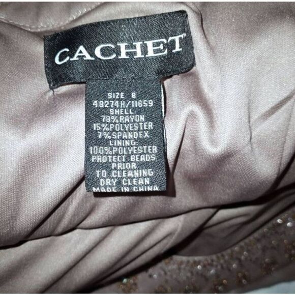 CACHET VINTAGE CHAMPAGNE PLEATED BEADED NECKLINE DRESS.  SZ.8 EUC. - Picture 6 of 6